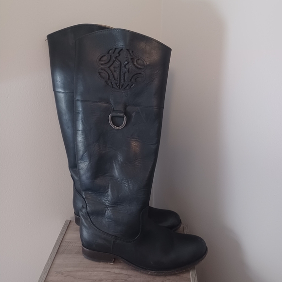 FRYE Melissa Logo Tall Leather Riding Boots Sz 7 - Picture 1 of 8
